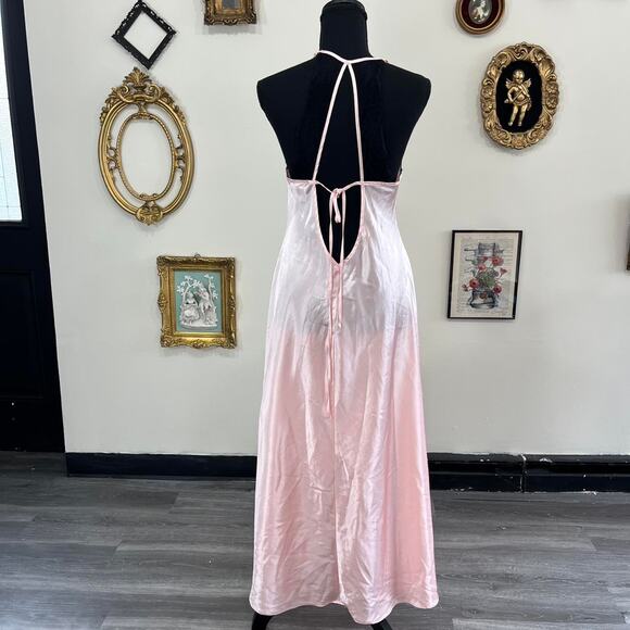 Vintage Pink Satin and Black Lace Lingerie Slip Dress by Linea Donatella size L - Picture 3 of 6